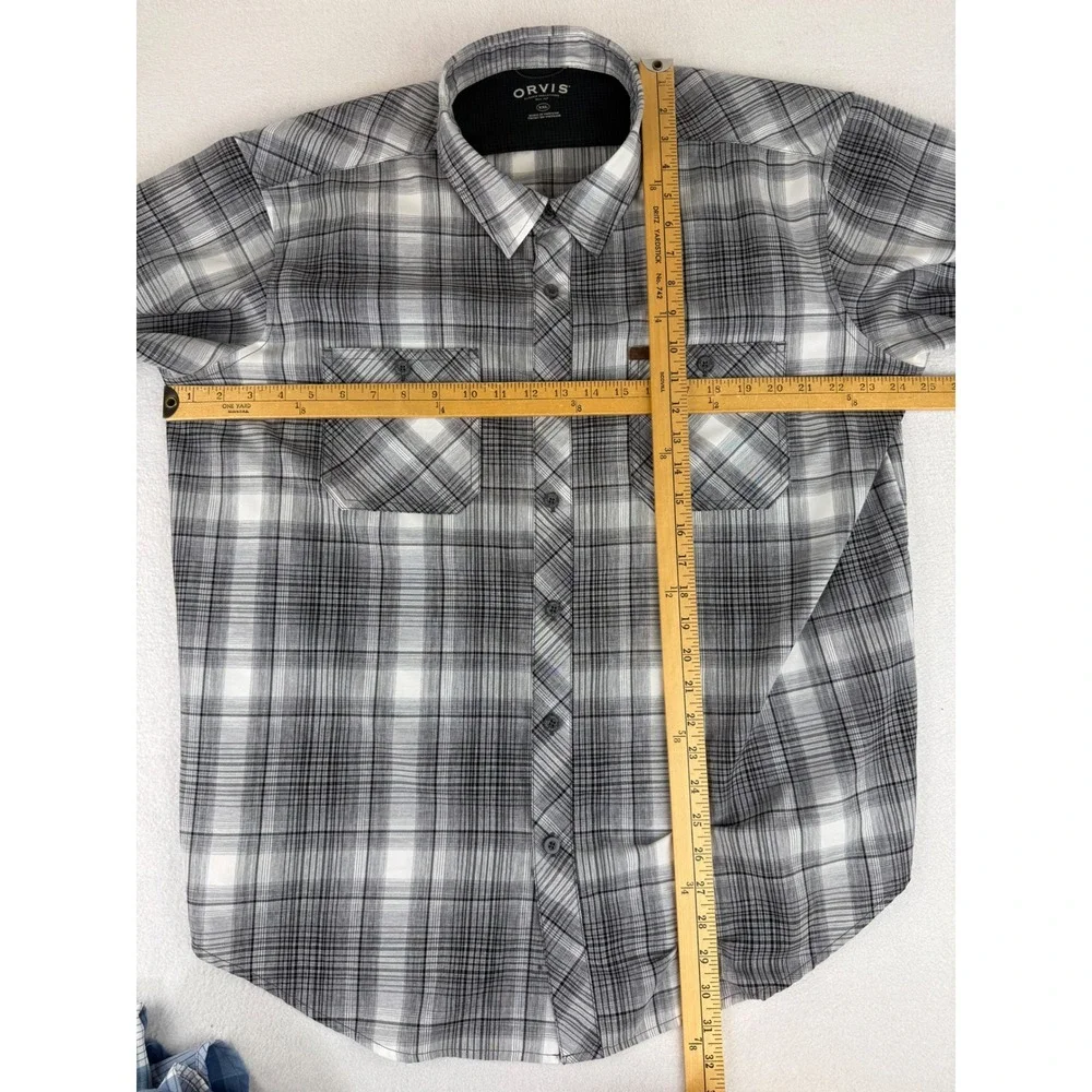 Orvis Plaid Button Down Shirts Mens XXL Blue Grey 2 Pack Short Sleeve Outdoor